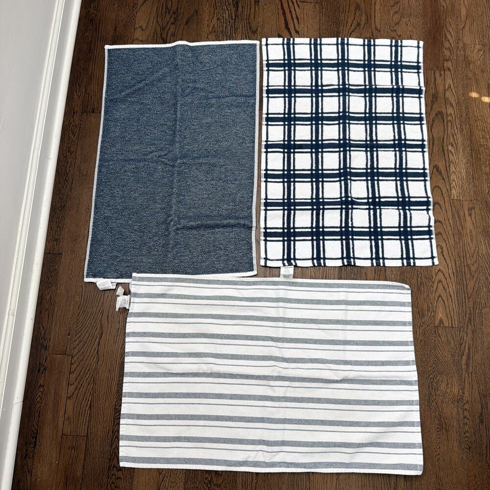 Williams Sonoma Navy Blue/White Cotton Dish Towels - 3 Pieces